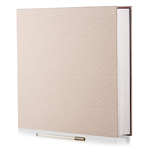 Large Photo Album Self Adhesive for 4x6 5x7 8x10 Pictures Magnetic Scrapbook Album 20 Sheets / 40 Pages Linen Cover DIY Photo Album with A Metallic Pen and and Plastic Board - color: Beige, size: 11"x10.8" 40 Pages