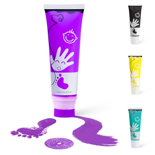 Baby Hand and Footprint Paint with Sponge Head, 2.54 fl oz, Non-Toxic & Acid-Free, Washable Baby Safe Paint for Newborn Keepsakes, Dog Nose & Paw Prints, Ideal New Mom Gift - Purple - color: Purple