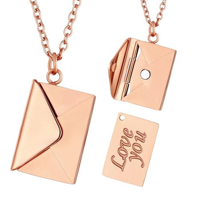FindChic Locket Necklace for Women Custom Photo Memorial Gifts Multi-Shaped - color: Rose-Envelope