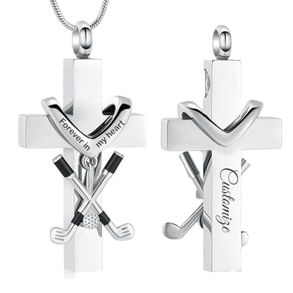 zeqingjw Cross Urn Necklace for Ashes for Men Women Stainless Steel Cremation Golf Clubs Jewelry Ashes Keepsake Memorial Pendant Ash Holder of Loved Ones - color: Customize