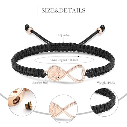 Infinity Heart Urn Bracelet for Ashes Paw Print Cremation Jewelry Stainless Steel Adjustable Braided Rope Bangle Bracelets Keepsake Memorial Jewelry for Loved Ones with Fill Tool - color: Rose Gold
