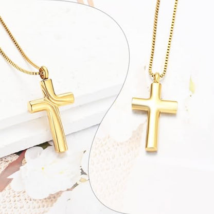 XSMZB Cross Cremation Jewelry Memorial Pendant Urn Necklace for Ashes of Loved One Funeral Ashes Keepsake Necklaces for Men Women - color: Gold