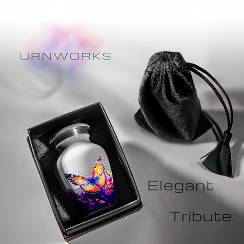 Gray Mini Urn for Ashes – Butterfly Design with Personalized Back Text – Small Handcrafted Cremation Keepsake – Includes Velvet Bag – Holds 0.3 oz – Made in USA - color: Personalize Gray, size: Small