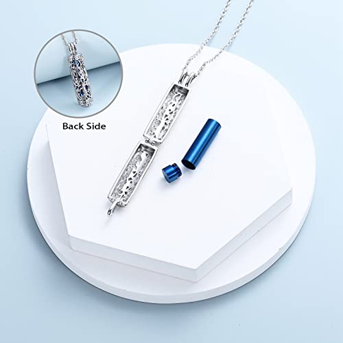 shajwo Cylinder Cremation Jewelry Tree of Life Urn Ashes Necklace for Women Men Vial Cremation Ash Pendant Loved One Memorial Jewelry - color: Blue