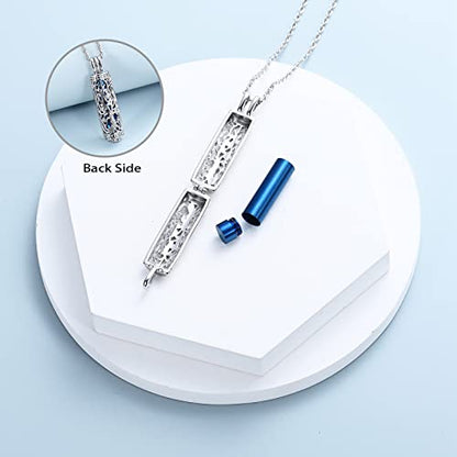 shajwo Cylinder Cremation Jewelry Tree of Life Urn Ashes Necklace for Women Men Vial Cremation Ash Pendant Loved One Memorial Jewelry - color: Blue