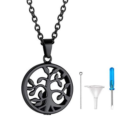 GOLDCHIC JEWELRY Urn Necklaces for Ashes, Stainless Steel Pet/Cross/Birthstone/Tree of Life Personalized Keepsake Memorial Jewelry for Women - color: Family Tree - Black Plated, style: No Engraving