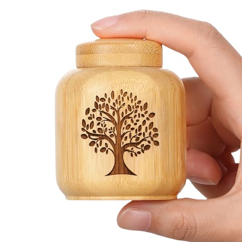 Mini Urns for Human Ashes Set of 1,Small Bamboo Urns for Ashes Keepsake with Tree of Life Pattern Engraved,Mini Cremation Keepsakes for Pet,Hold Up to 7.5 Cubic Inches