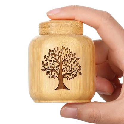 Mini Urns for Human Ashes Set of 1,Small Bamboo Urns for Ashes Keepsake with Tree of Life Pattern Engraved,Mini Cremation Keepsakes for Pet,Hold Up to 7.5 Cubic Inches