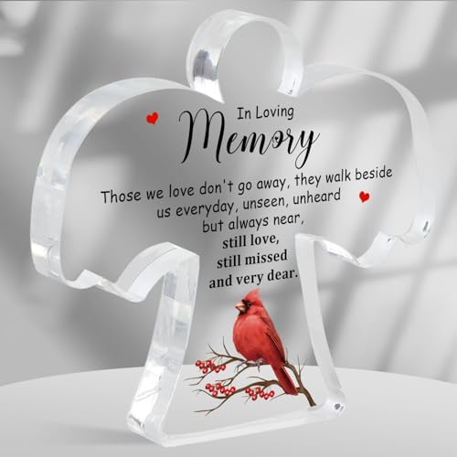 Memorial Cardinals Gift, Angel Acrylic Bereavement Memorial Sign Decor, Condolences Remembrance Grief Gift for Loss of Mother Mom Father Dad, Memory Sign for Home Living Room Desk Centerpiece Decor - style: 035
