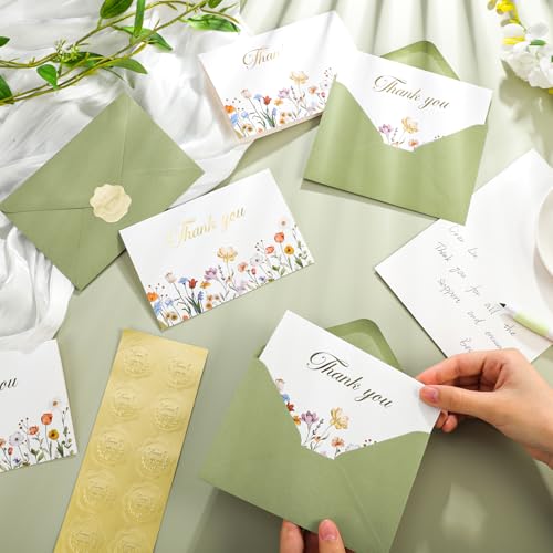 Thboxes 50 Pack Thank You Cards with Envelopes, Teacher Thank You Card Bulk - style: Flowers