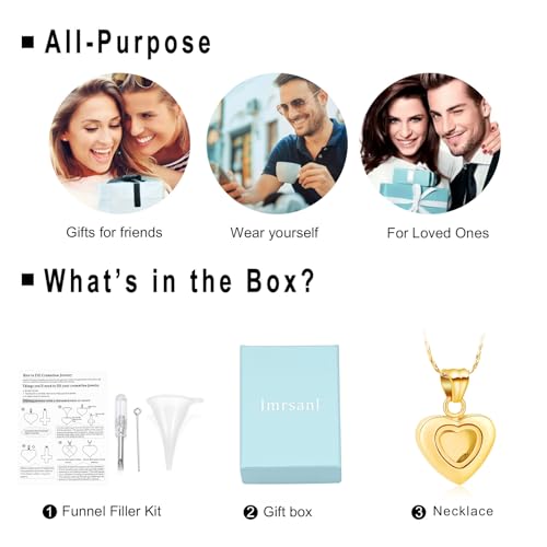 Imrsanl Small Heart Urn Necklace for Ashes Cremation Jewelry for Women Stainless Steel Pendant Memorial Ash Holder Loved Ones Keepsake - color: Gold Glass