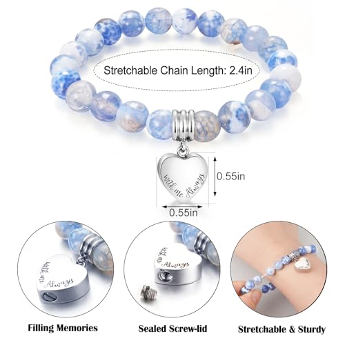 XIUDA Heart Cremation Memorial Urn Bracelet 316L Stainless Steel Keepsake Jewelry Urn Bracelet for Ashes for Women-With Me Always - style: Blue Agate Stone