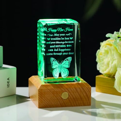 House Warming Gifts New Home Gift Ideas Crystal with LED Wood Base - color: House Warming Gifts
