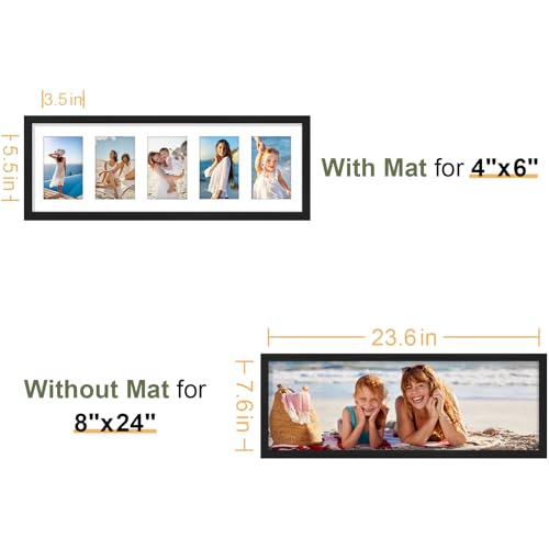 Vittanly 8x24 Collage Picture Frame, Displays 5Pcs 4x6 Pictures, Black - color: Black, size: 8x24