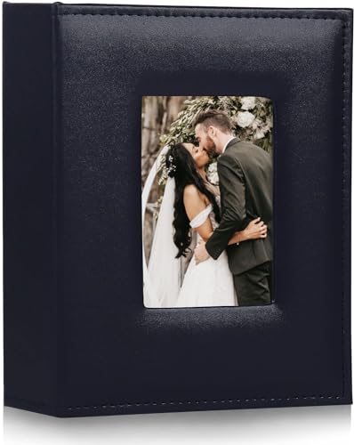RECUTMS Adventure Photo Album, Blue, 6x4, 200 Photo Slots, Premium Leather Cover, Sleeves, Personalized, Suitable for Birthdays, Weddings, Parties | Black Page, Horizontal Pockets, Family Anniversary Birthday Memory Book, DIY Cover Window, Baby Photobook,