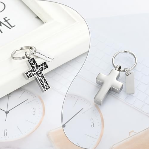 XSMZB Cross Urn Necklace for Ashes for Women Men Tree of Life Cross Cremation Jewelry Keepsake Pendant for Ashes of Loved One - color: Silver Keychain