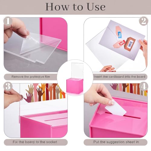 Bucherry Acrylic Donation Box with Slot, 6 x 5 x 5 Inches Ballot Suggestion Raffle Ticket Box with Sign for Fundraising, Raffle, Collecting, Donating, Voting(Hot Pink,3 Pcs) - color: Hot Pink
