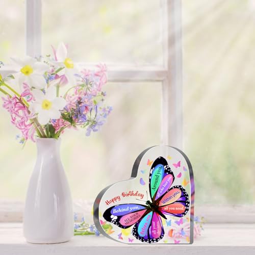 Butterfly Acrylic Birthday Gift, Keepsake for Women, Men, Friends, Sister, Bestie, Coworker - Table, Desk Sign for Home - style: Happy Birthday