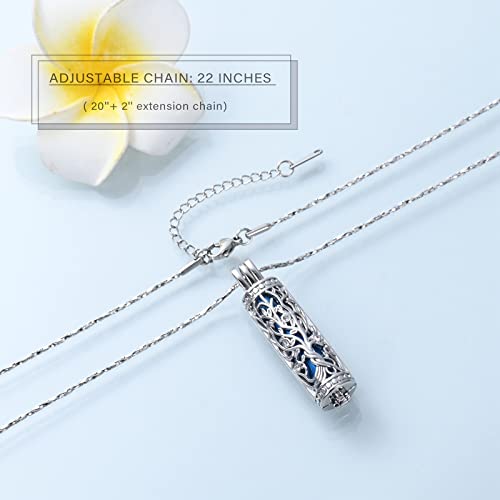 Imrsanl Cylinder Cremation Urn Necklace for Ashes of Loved One - color: Tree-Blue