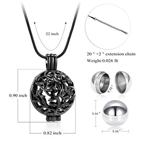 Cremation Jewelry Urn Necklace for Ashes with Hollow Mini Ball Keepsake Urn Pendant Memorial Jewelry for Ashes - color: Silver with Black