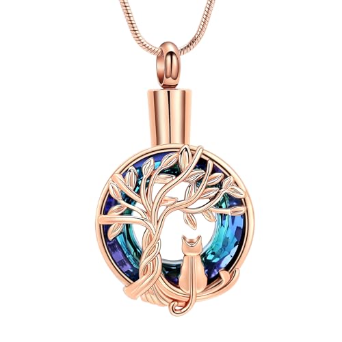 Hearbeingt Tree of Life Cremation Jewelry Paw Print Urn Necklace for Ashes - color: A-Rose Gold