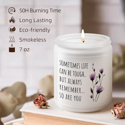 Get Well Gifts for Women, Inspirational Sympathy Gift, Cancer Care Candle | Surgery Recover Gifts, Cheer Up Gift, Encouragement Present for Women Friends Coworker, 7oz Lavender Scented Soy Wax Candle - color: White-Remember so are you