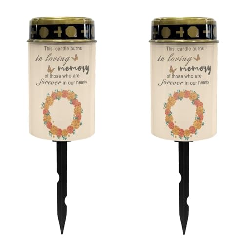 Custom Cemetery Cross Solar Lights for Grave Personalized Memorial Solar Lights for Loved Ones Customized Solar Powered Flameless Candle Decorations Eternal Lights Set of 2 - color: Customeorange