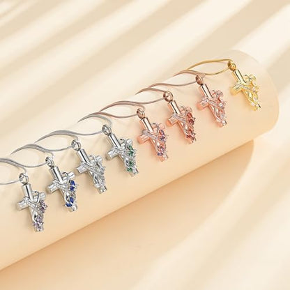 Cross Cremation Jewelry Butterfly Urn Necklace for Human Ashes for Women Men Memorial Ashes Keepsake Birthstone Pendant - color: Silver-Purple