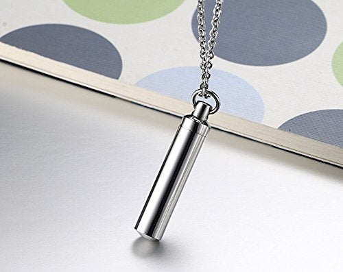 TTVOVO Cylinder Cremation Urn Necklace for Ashes Memorial Keepsake Ashes Holder Urn Locket Cylinder Charm Pendant Necklaces for Men Women Stainless Steel Remembrance Waterproof Hypoallergenic Jewelry