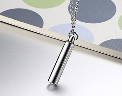 TTVOVO Cylinder Cremation Urn Necklace for Ashes Memorial Keepsake Ashes Holder Urn Locket Cylinder Charm Pendant Necklaces for Men Women Stainless Steel Remembrance Waterproof Hypoallergenic Jewelry
