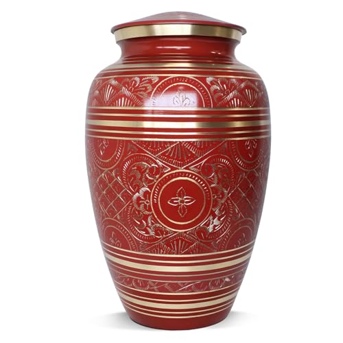 Cremation Urns for Human Ashes – Handcrafted 200 Cu in Brass Memorial Urn with Tight-Seal Lid – A Beautiful, Lasting Tribute for Loved Ones (Red, Large) - color: Red