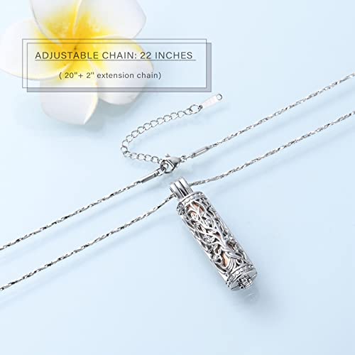 Imrsanl Cylinder Cremation Urn Necklace for Ashes of Loved One - color: Tree-Rose Gold