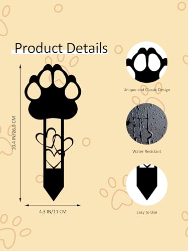 Memorial Garden Stake Metal Cross Grave Marker Design for Dog & Cat | (10.4 x 4.3'')Featuring Paw Prints and Heart Motifs,Suitable for Outdoor Cemeteries,Ideal Gifts to Honor Departed Pet - style: Dog Stake