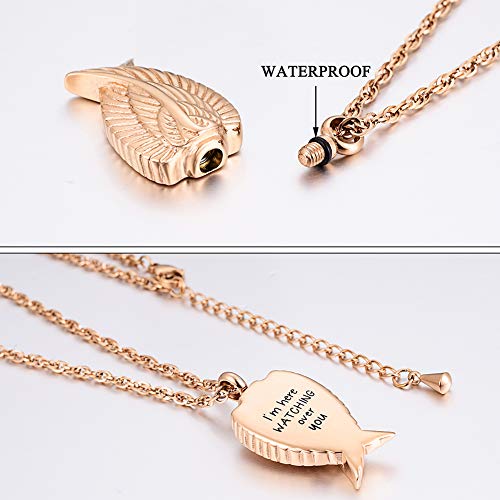 Angel Wing Cremation Necklace for Ashes Stainless Steel Urn Pendant Ashes Holder Memorial Jewelry-I’m Here WATCHING Over You - color: Rose Gold