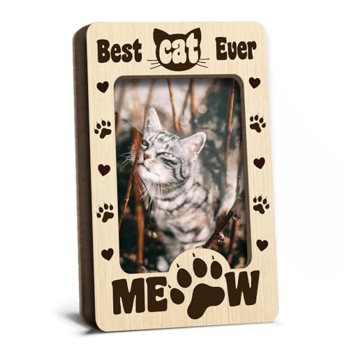 Best Cat Ever Meow Fridge Magnetic Memorial Picture Frames for Cat Lover Pet Owner Women Girls Friends Kitty Memorial Keepsake Refrigerator Decor Wooden Magnetic Photo Frames 2.5x3.5 Photos - YT0224 - color: cat 03