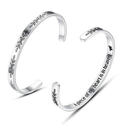 TONY & SANDY Inspirational Bracelets for Women Teen Girls Personalized Gifts for Daughter Granddaughter Mom Sister Friends Stainless Steel Engraved Cuff Birthday Easter Christmas - style: A - Memorial gifts - A piece of my heart is in heaven