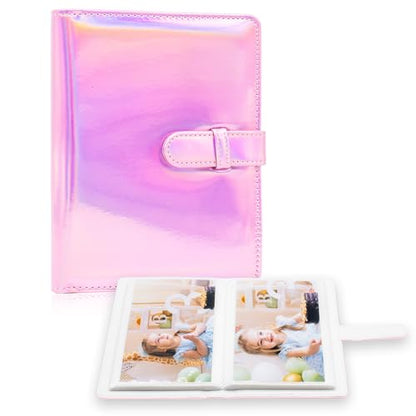 Photo Album 4x6 Photos - 68 Pockets Small Mini Capacity Premium Vegan Leather Cover Case, Portable Wallet Photo Book for Boys Girls Birthday Wedding (Magic Pink) - color: Magic Pink