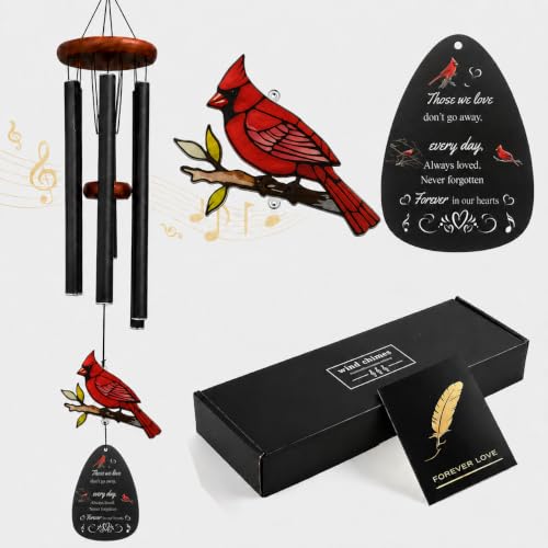 Cardinal Memorial Wind Chimes 36'' for Outside, Sympathy Gift with Mute Option, Cardinal Gifts for Loss of Loved One, Memory of Mom Dad Husband, Remembrance Gift for Mother Garden Porch Patio