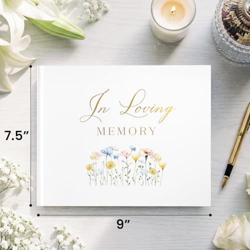 Funeral Guest Book for Memorial Service, in Loving Memory 9x7.5 - color: White Flower