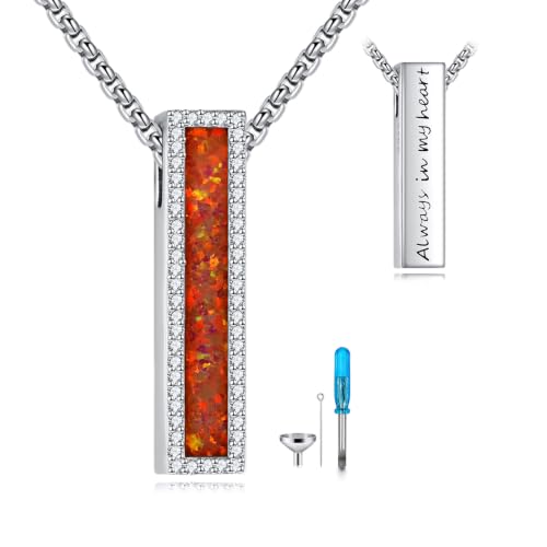 Urn Necklace for Ashes 925 Sterling Silver Cremation Jewelry | Necklaces for Ashes of Loved Ones, Keepsake Necklace for Ashes, Ash Pendants Memorial Jewelry for Women and Men - color: Fire Opal