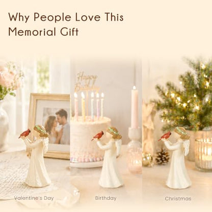 Angel Holding Cardinal Resin Figurine Gift for Women, Memorial Sympathy Gift for Loss of Loved One, Home Shelf and Tabletop Decor, Gift Box Included - style: Angel Holding Cardinal