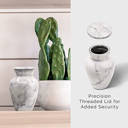 Set of 4 Elegant Marble Style Keepsake Urns – Metal Little Mini Urn for Human Ashes – Secure Screw Top – Small Personal Size – Carrara White Finish - color: 4 Carrara White