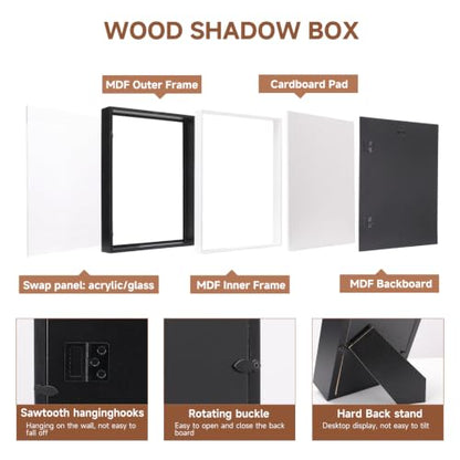 4 Pack 3D Shadow Box Frame Display Case Set for 4x6/8x10/11x14/12x16 Photos - size: 4 Pack