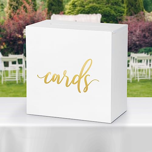 Hooqict White Wooden Wedding Card Box Large Rustic Gift Card Box with Slot for Wedding Reception Wishing Well Memory Money Box for Birthday Anniversaries Baby Shower Graduation