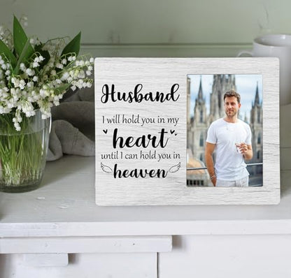 Husband Memorial Picture Frame, I Will Hold You in My Heart Remembrance Wooden Photo Frame Gifts for Loss of Husband, 4x6 inch Photo - style: Husband Memorial
