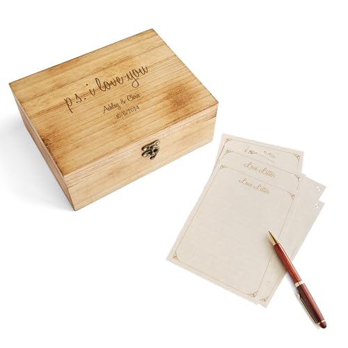 Let's Make Memories Personalized Wooden Keepsake Box With Hinged Lid - Wood Memento Box - Decorative Storage - Home Decor - For Couples, Wedding, Newlyweds - Laser Engraved - Love Letters - style: Love Letters