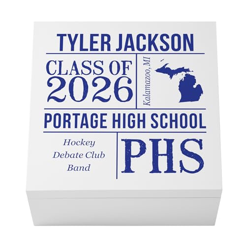 Let's Make Memories Personalized Keepsake Box - For Graduation Class of 2026 or Any Year - Graduate Memento Box - Customize For Any Grad and School - 6" Hx12 Sq - All About The Graduate - Blue - color: Blue - All About The Graduate