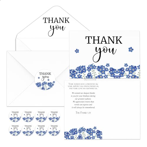 Fumete 50 Set Funeral Thank You Cards, Forget Me Not - style: Forget me not