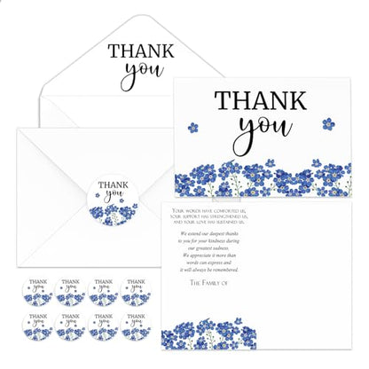 Fumete 50 Set Funeral Thank You Cards, Forget Me Not - style: Forget me not