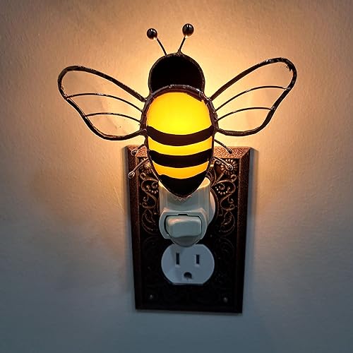 Gift Essentials Honey Bee Plug-in Night Light - Stained Glass Nightlight | Honey Bee Stained Glass Plug-in Nightlight with On/Off Rocker Switch. Includes One 4-Watt Replaceable Warm-Glow Bulb. - color: Bumblebee